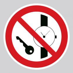 Autocollant Panneau articles métalliques ou montres interdits - ISO7010 - P008